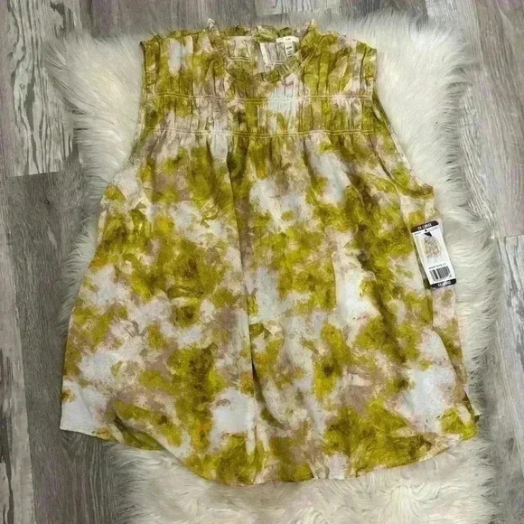 NWT joie summer porcelain print yellow green silk smocked loose fit blouse xxl - Picture 3 of 8